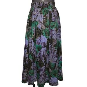 Vtg 1990s Peter Popovitch Metallic Tropical Floral Midi Skirt Pockets W-28 S